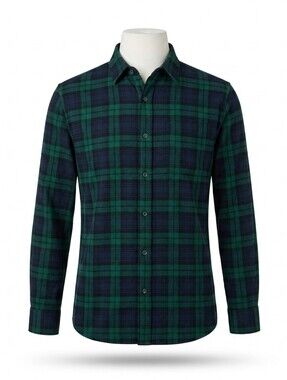🌲 Eddie Bauer Mens XL Black Watch Plaid Flannel Shirt Long Sleeve Green Navy